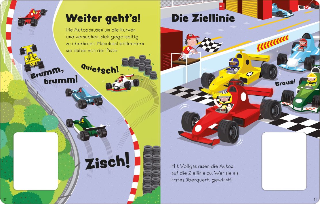 Usborne Spielbuch - Wer gewinnt das Autorennen? mit zwei Aufziehautos und drei Rennstrecken