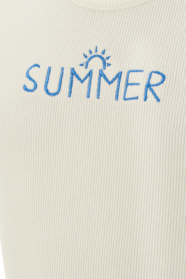 Happy Girls Cropped Top Baumwolle Ripp in Weiß mit Blau - Summer 