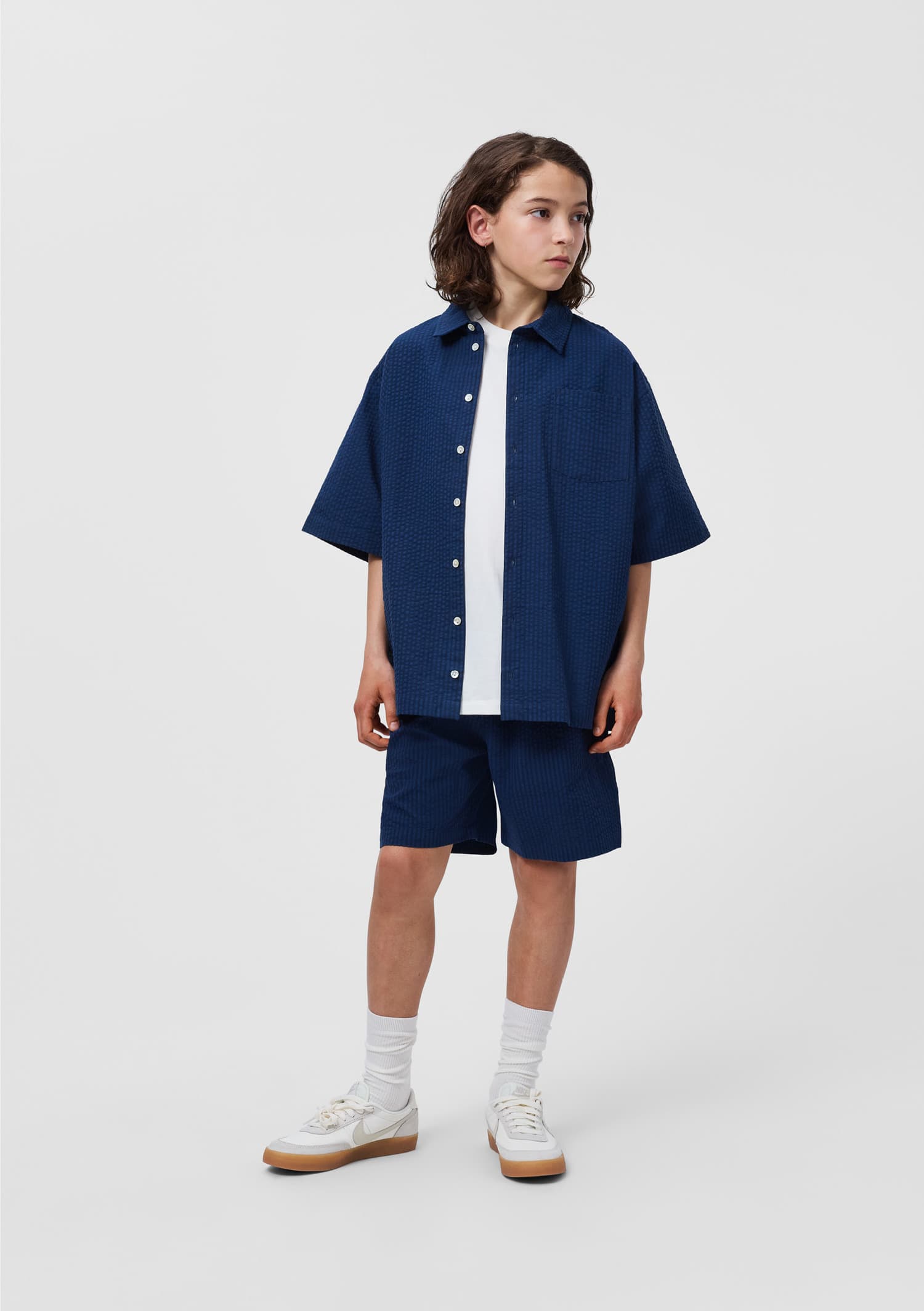 Molo Arto Oceanica Seersucker Shorts in Navy Blau Molo Arto Oceanica Seersucker Shorts in Navy Blau