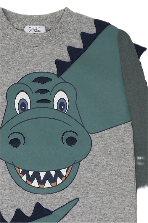 Hust & Claire Anton Langarm Shirt Grau Meliert mit Dino 