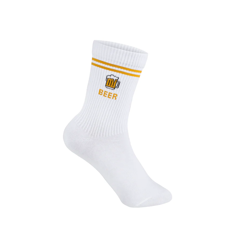 My Day My Dream Socken in Weiß mit Gelb - Bier My Day My Dream Socken in Weiß mit Gelb - Bier