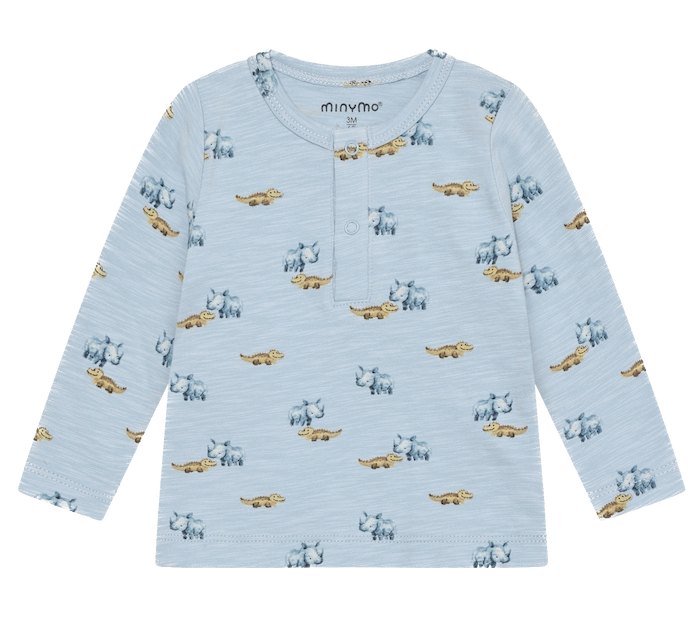 Minymo Langarm Shirt mit Kopfleiste in Niagra Mist Blau - Rhino und Krokodil 