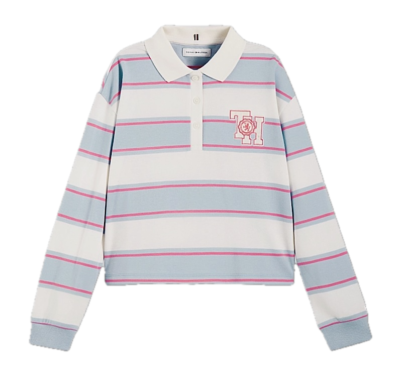 Tommy Hilfiger Relaxed Fit Langarm Rugby Polo Shirt - Hellblau Gestreift Tommy Hilfiger Relaxed Fit Langarm Rugby Polo Shirt - Hellblau Gestreift
