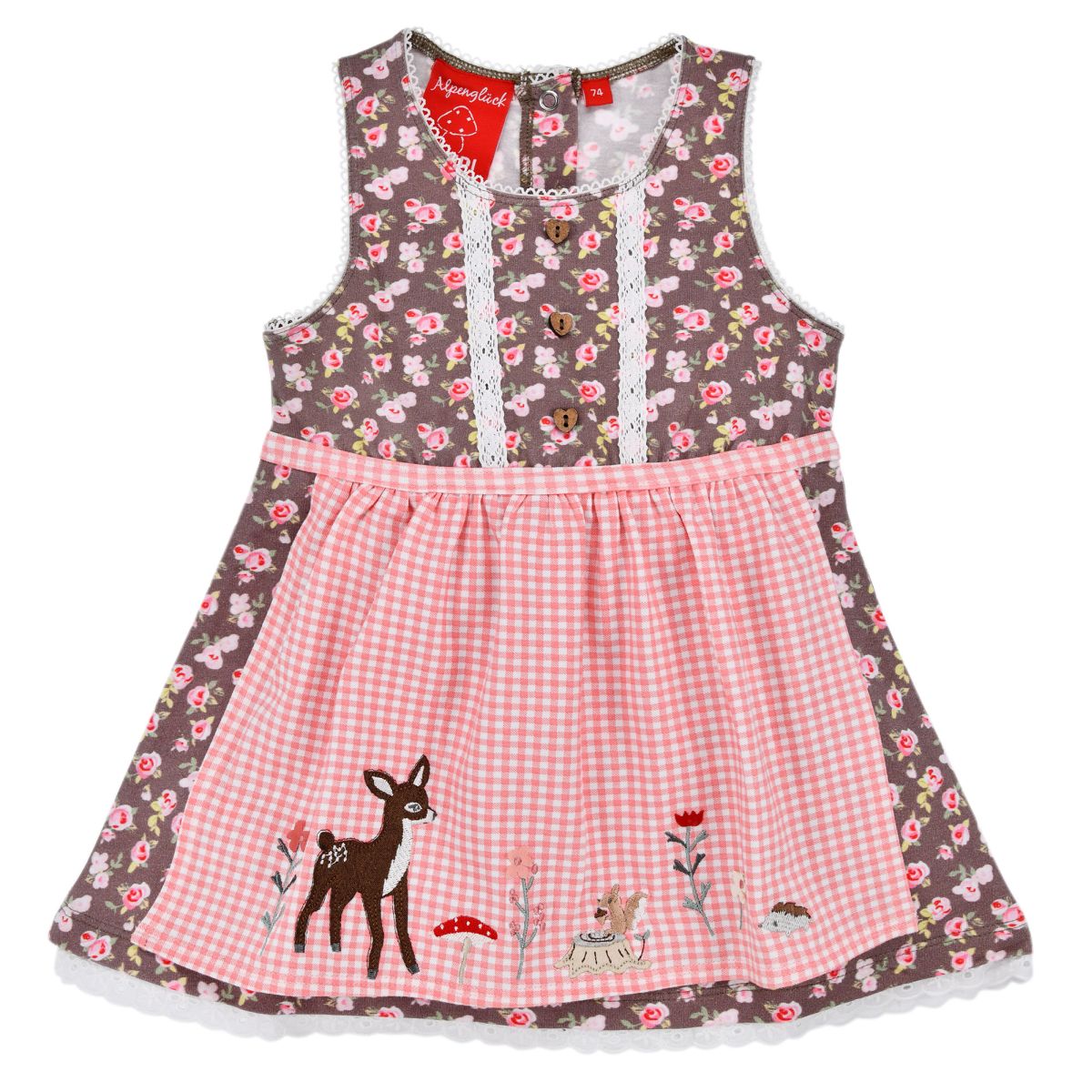 86780__105_a Bondi Baby Dirndl Kleid - Blumen Allover & Bambi Schürze