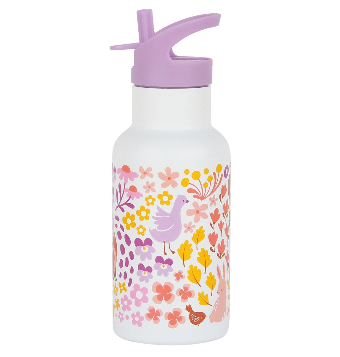 A Lovely Little Company Thermos Edelstahl Trinkflasche mit Strohhalm - Fuchs Blumengarten