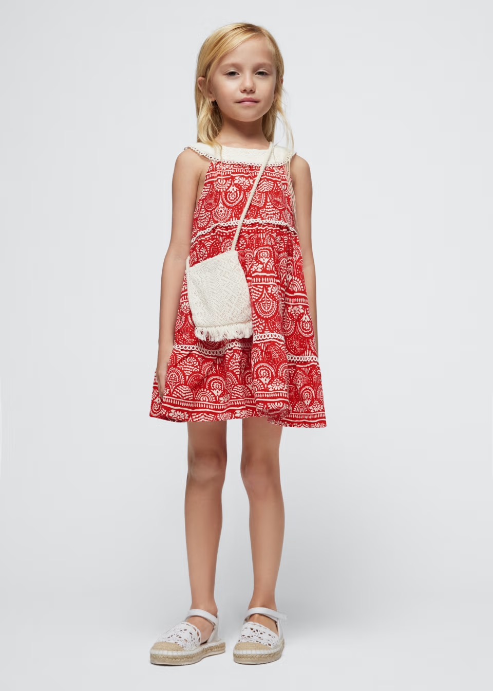 guipure-kleid-mit-handtasche-madchen-grenadine-XL-1 Mayoral Kleid Guipure mit Handtasche in Rot