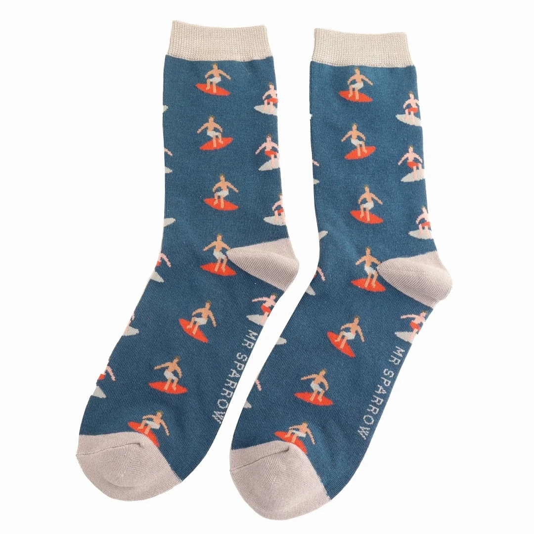 Mr. Heron Bambus Herren Socken in Blau - Surfer