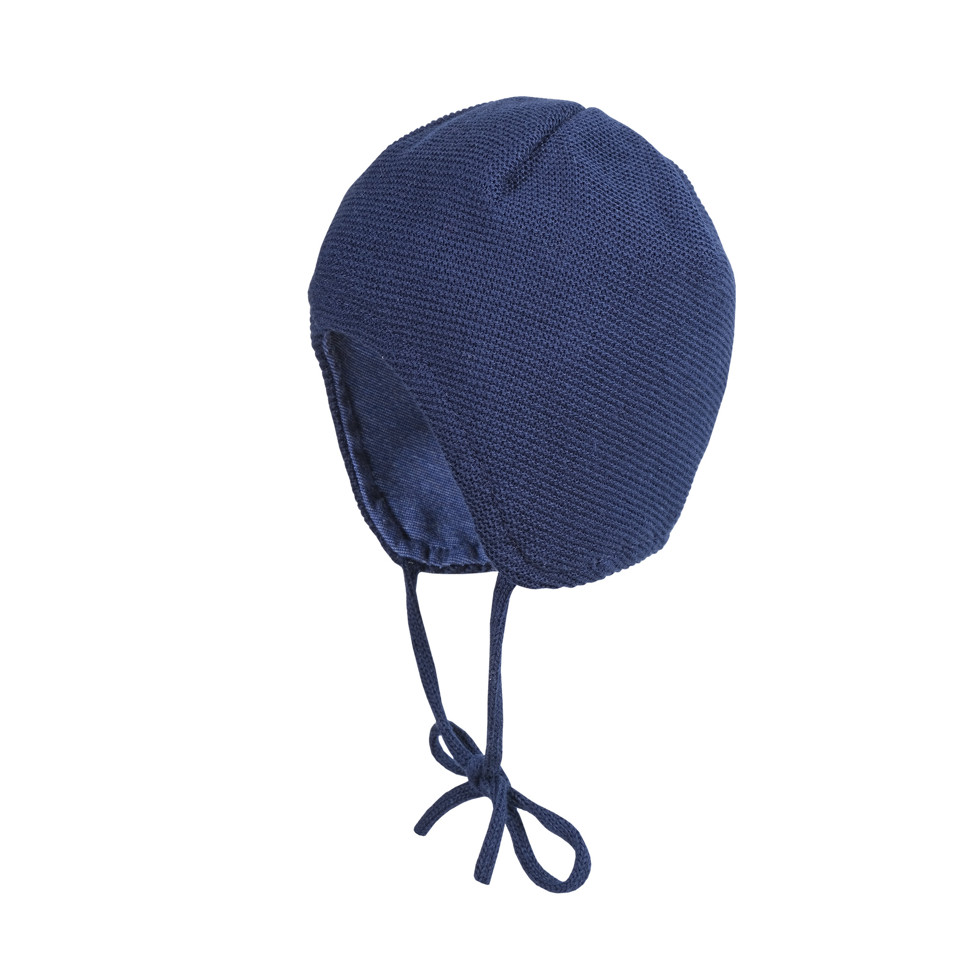 Maximo Baby GOTS Strickmütze mit Bindeband und Jerseyfutter - Navy