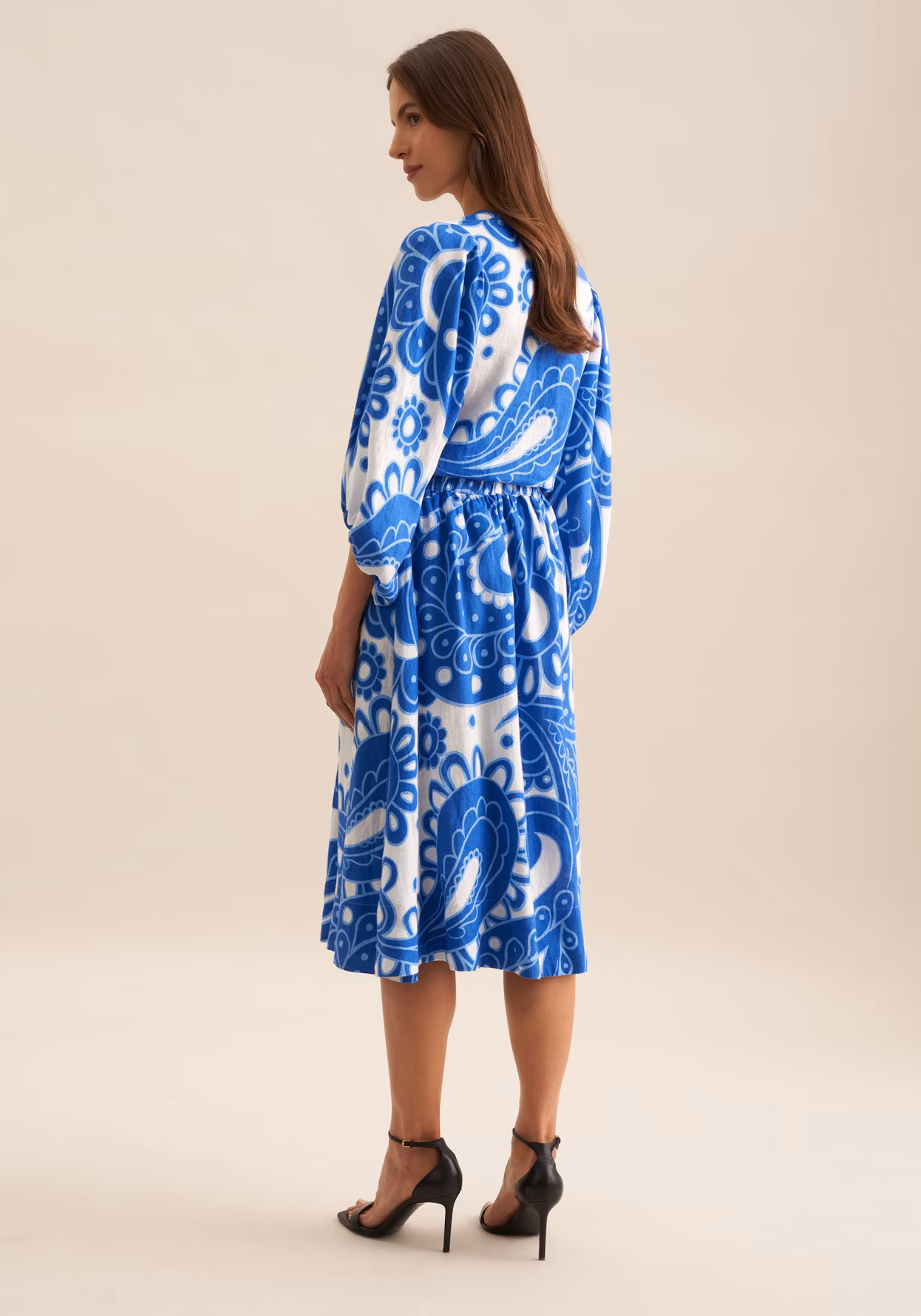 Seidensticker Midi Rock mit Leinen in Santorini Blau Paisley - SALE