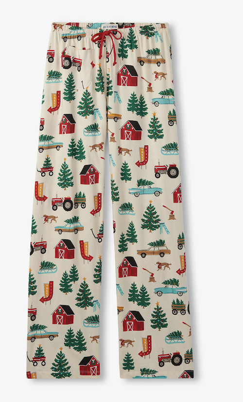 Little Blue House Damen Pyjama Hose in Creme - Christmas Tree Farm - Weihnachtsbaum Farm
