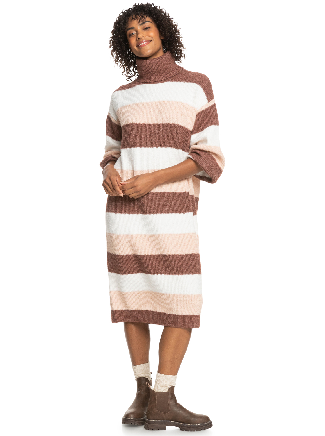 erjkd03441_roxy-w_mms0_frt9 Roxy Pale Yellow - Pullover Strickkleid für Frauen in Burnt Sienna