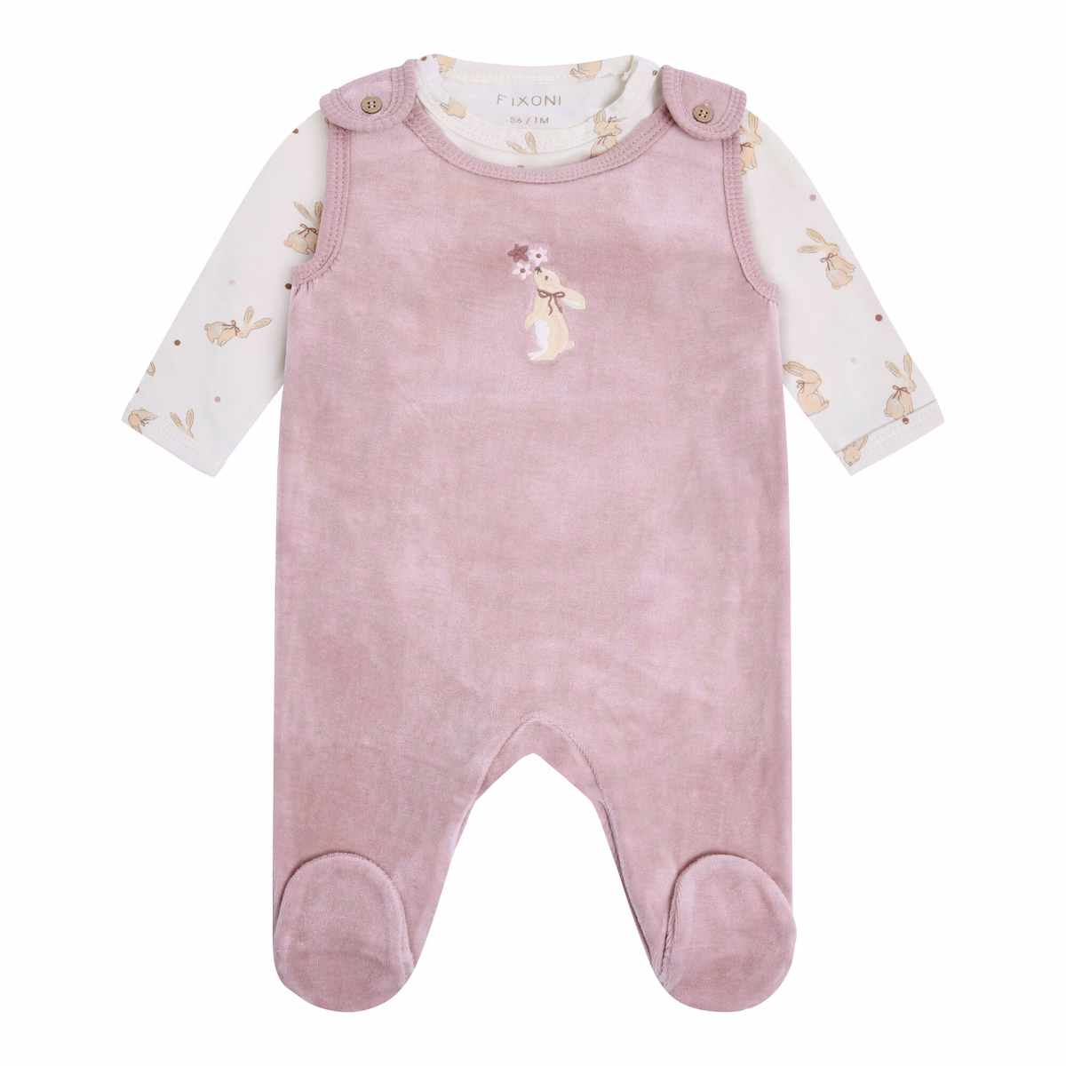 FIXONI Nicki Strampler Velours Stramplerhose mit Body Set in Keepsake Lilac - Hase
