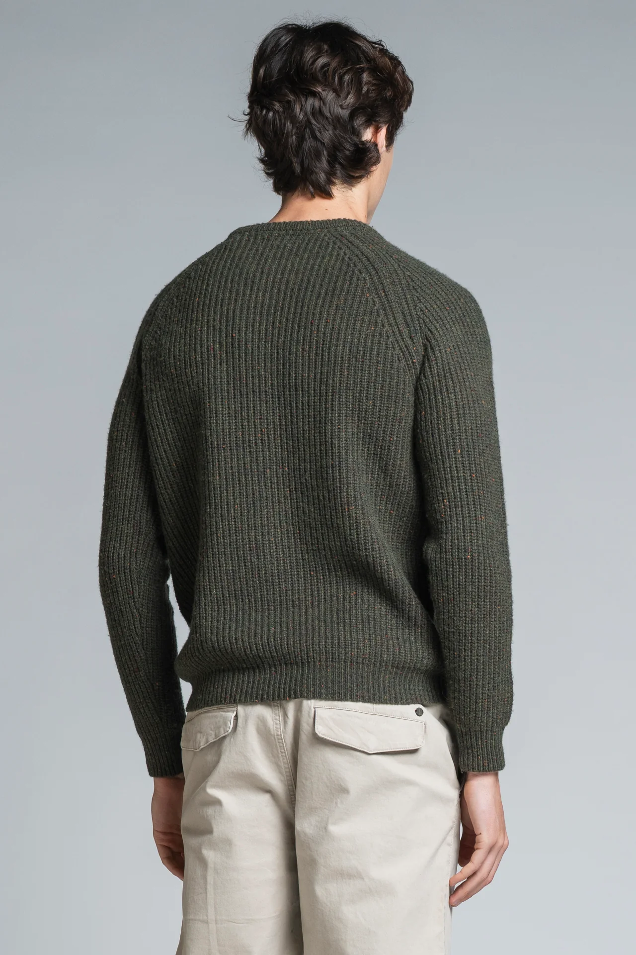 IMPURE Bruce Rundhals English Coast Strick Pullover Wollmischung Ripp in Braun Grün Meliert