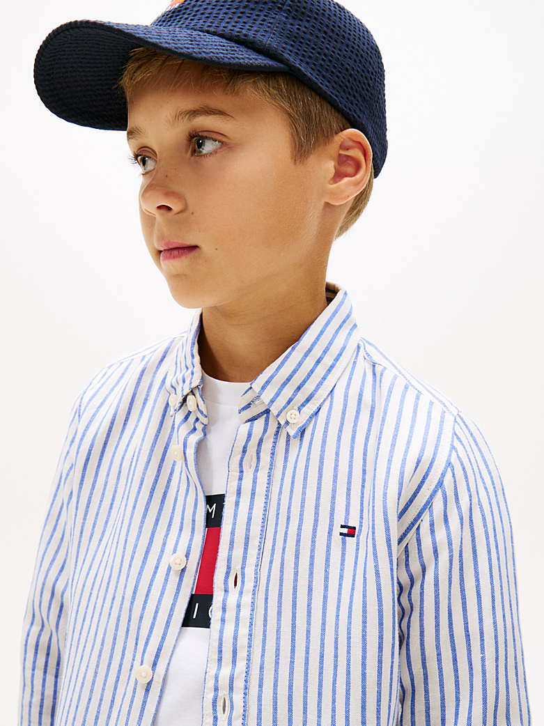 Tommy Hilfiger Gestreiftes Button-down-Hemd aus Leinenmix - Empire Blue Stripe - Blau Gestreift Tommy Hilfiger Gestreiftes Button-down-Hemd aus Leinenmix - Empire Blue Stripe - Blau Gestreift