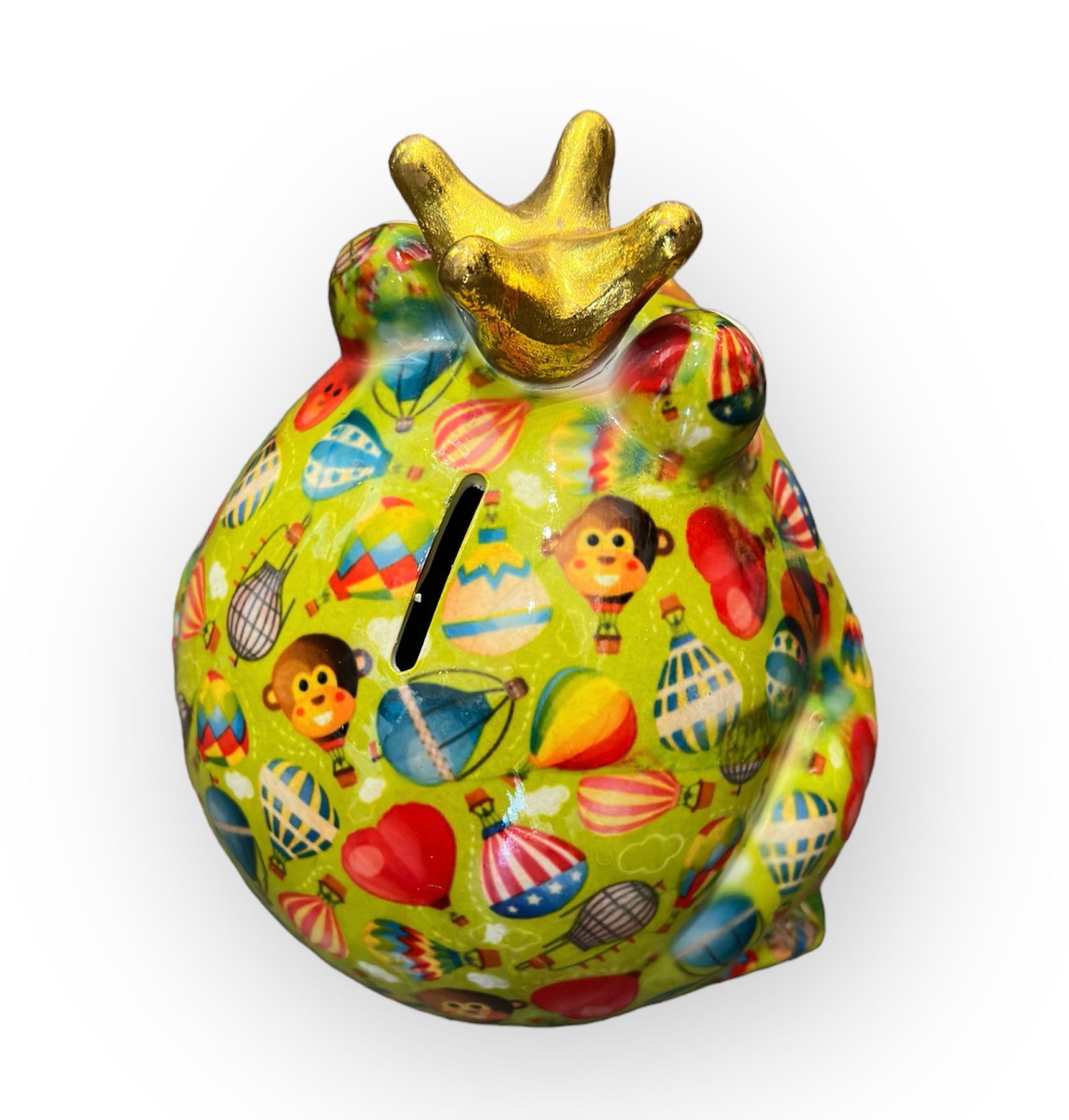 Pomme pidou Spardose Frosch Freddy Edition Grün - Grün mit Heißluftballonen