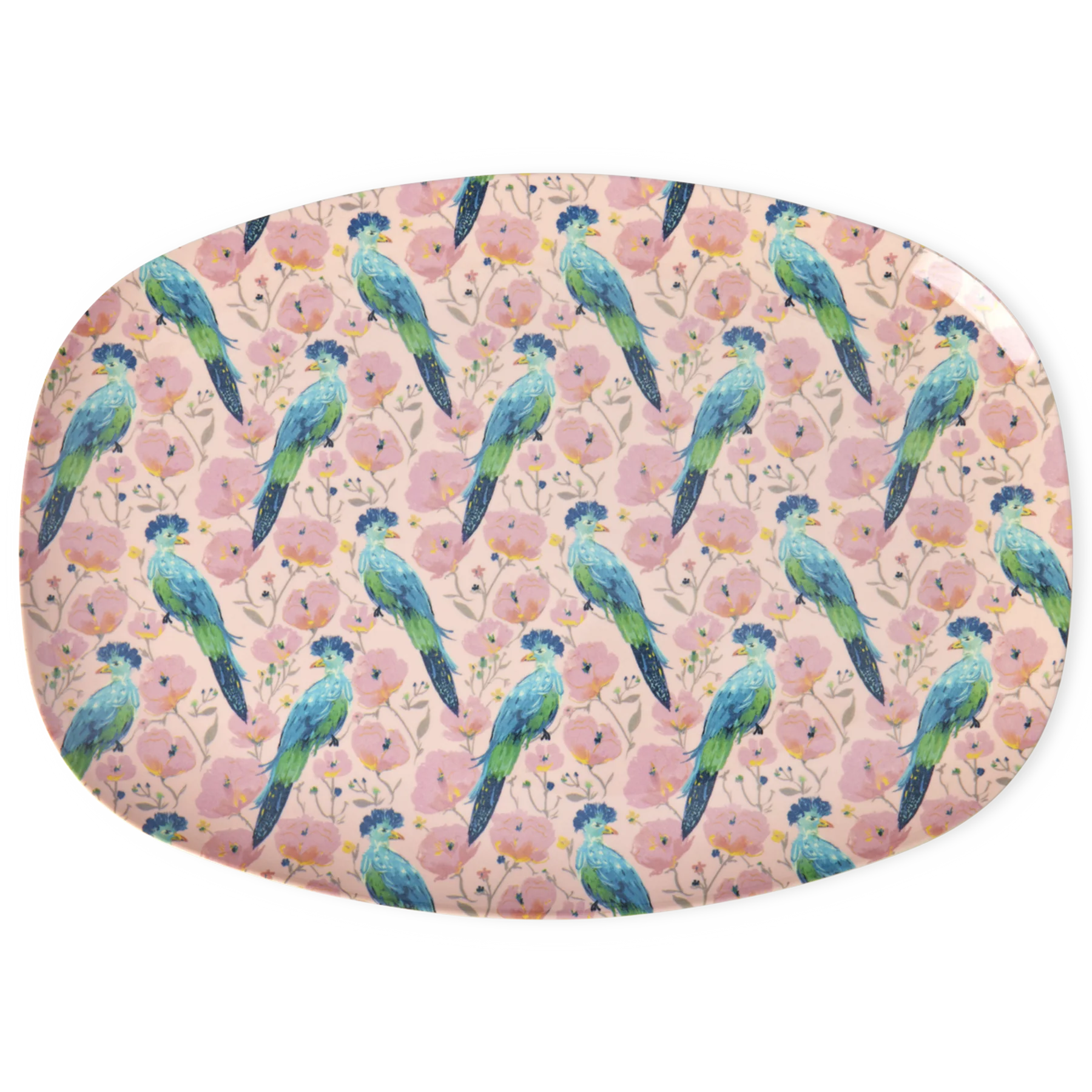 RICE Tablette Rechteckiger Teller groß - Hellrosa - Exotic Bird Print RICE Tablette Rechteckiger Teller groß - Hellrosa - Exotic Bird Print
