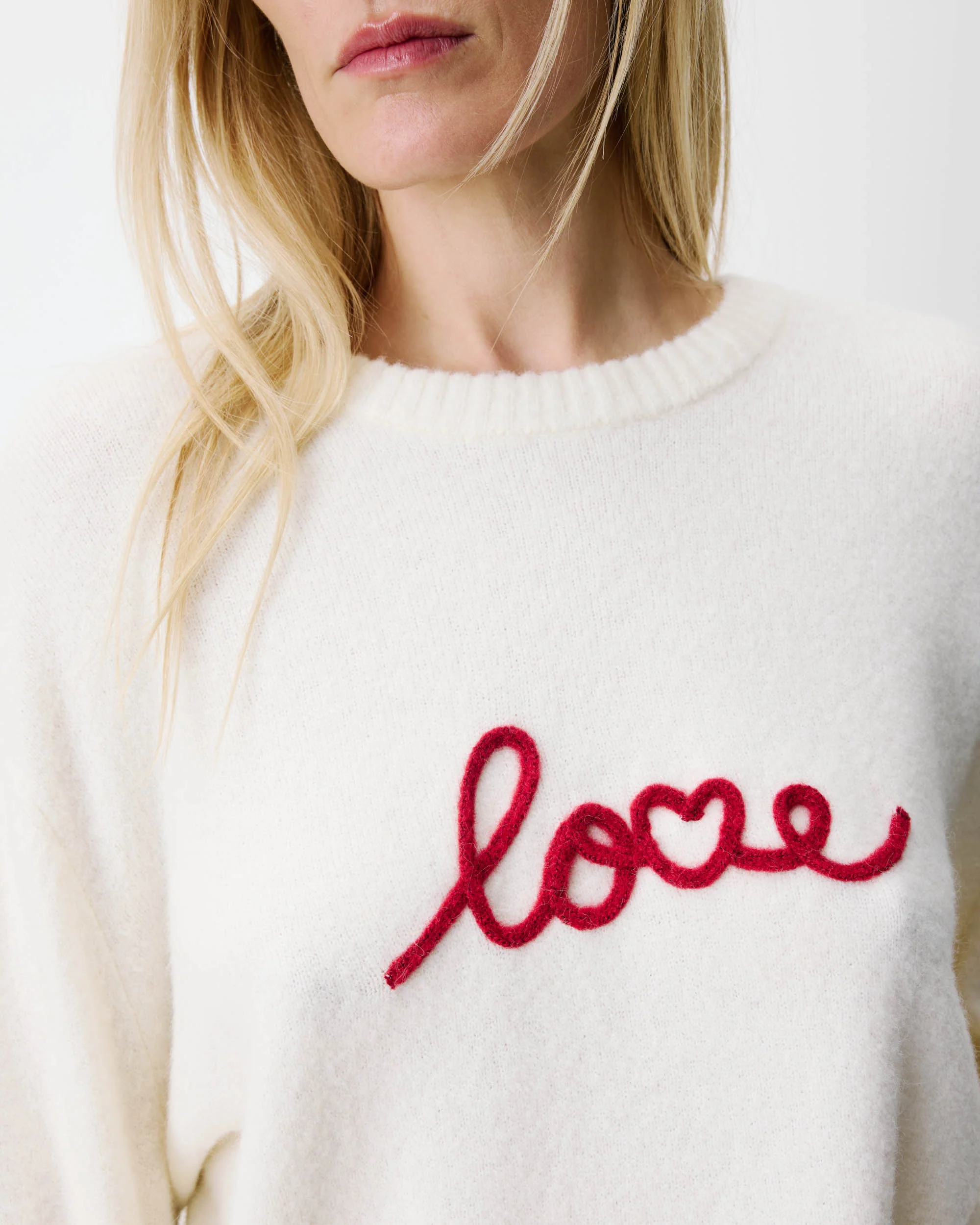 Grace & Mila Aubin Strickpulli in Creme mit Rot - love Grace & Mila Aubin Strickpulli in Creme mit Rot - love