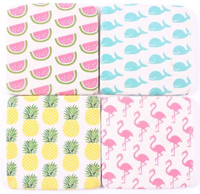 em6863 Lafinesse Stone Coaster Set - Flamingos, Ananas, Waal & Wassermelone - SALE
