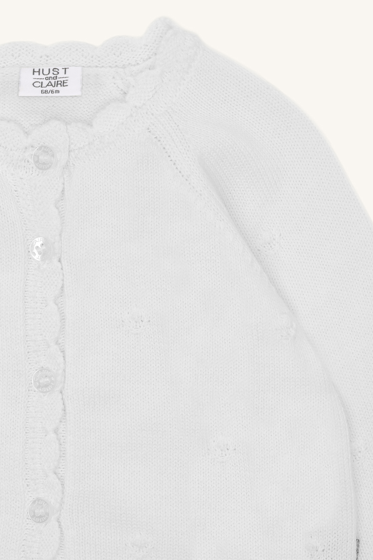 Hust & Claire Cilja Cardigan Strickjacke mit Pointelle Lochmuster - Weiß