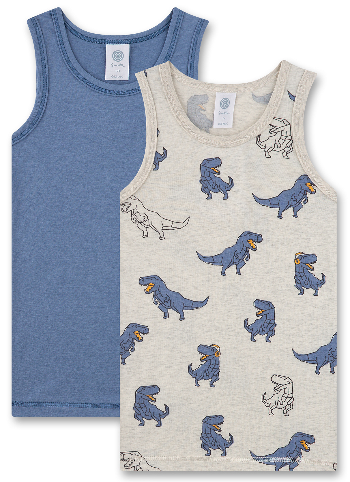 Sanetta Jungs Unterhemd 2er Set - Dino + Unifarben Blau