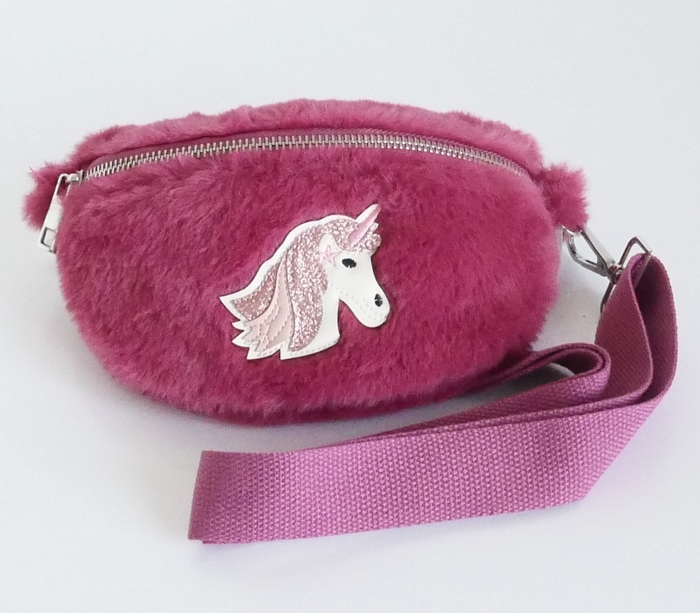 KisMe Crossbody Tasche Sidebag - Einhorn Plüsch mit Stoffband - Fuchsia Pink
