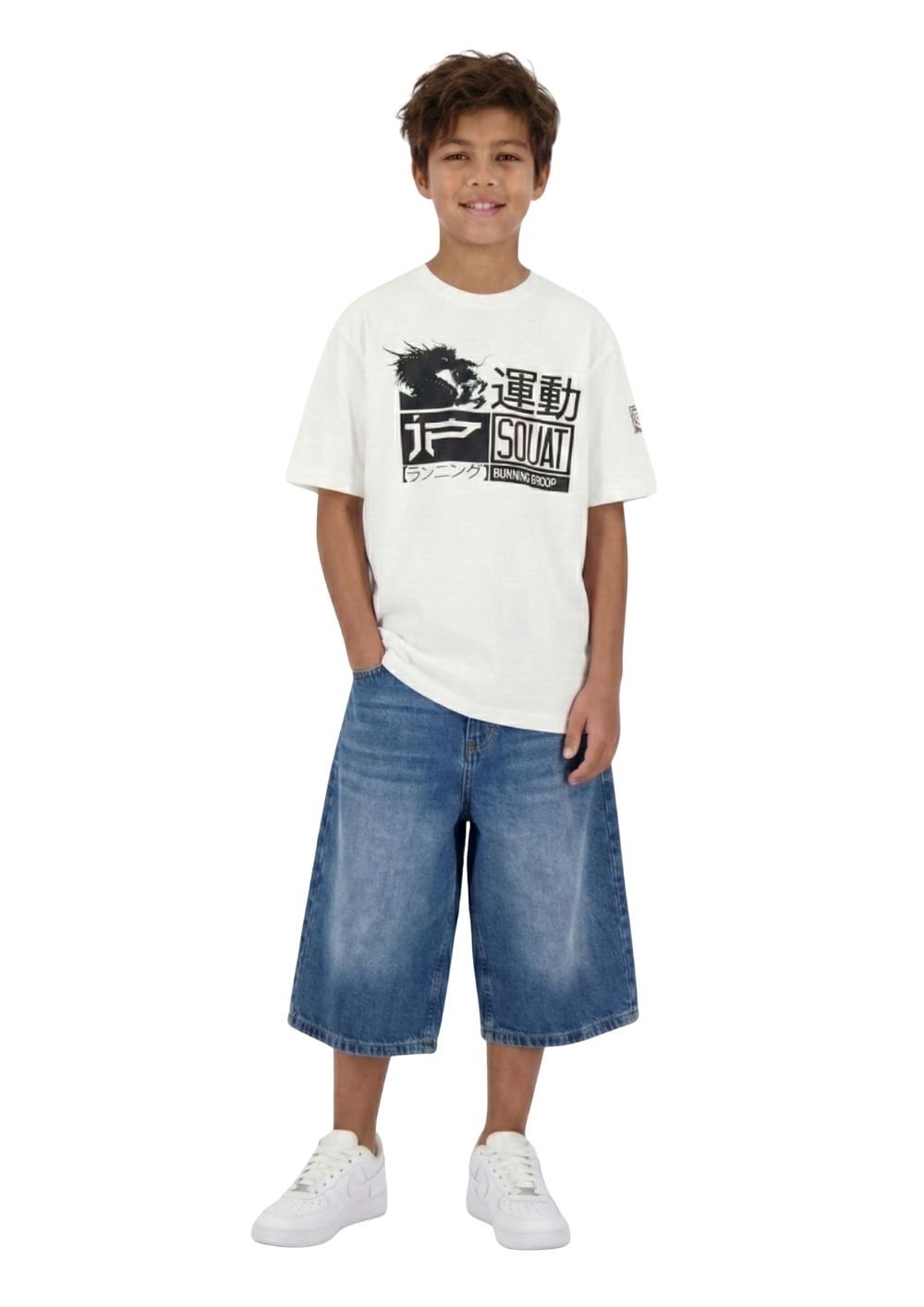 Blue Effect Jungs Long Skater Short in Blue Bleached