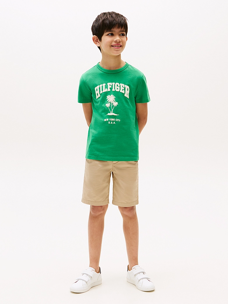 Tommy Hilfiger T-Shirt Kurzarm in Radiant Green mit Palme - SALE Tommy Hilfiger T-Shirt Kurzarm in Radiant Green mit Palme - SALE