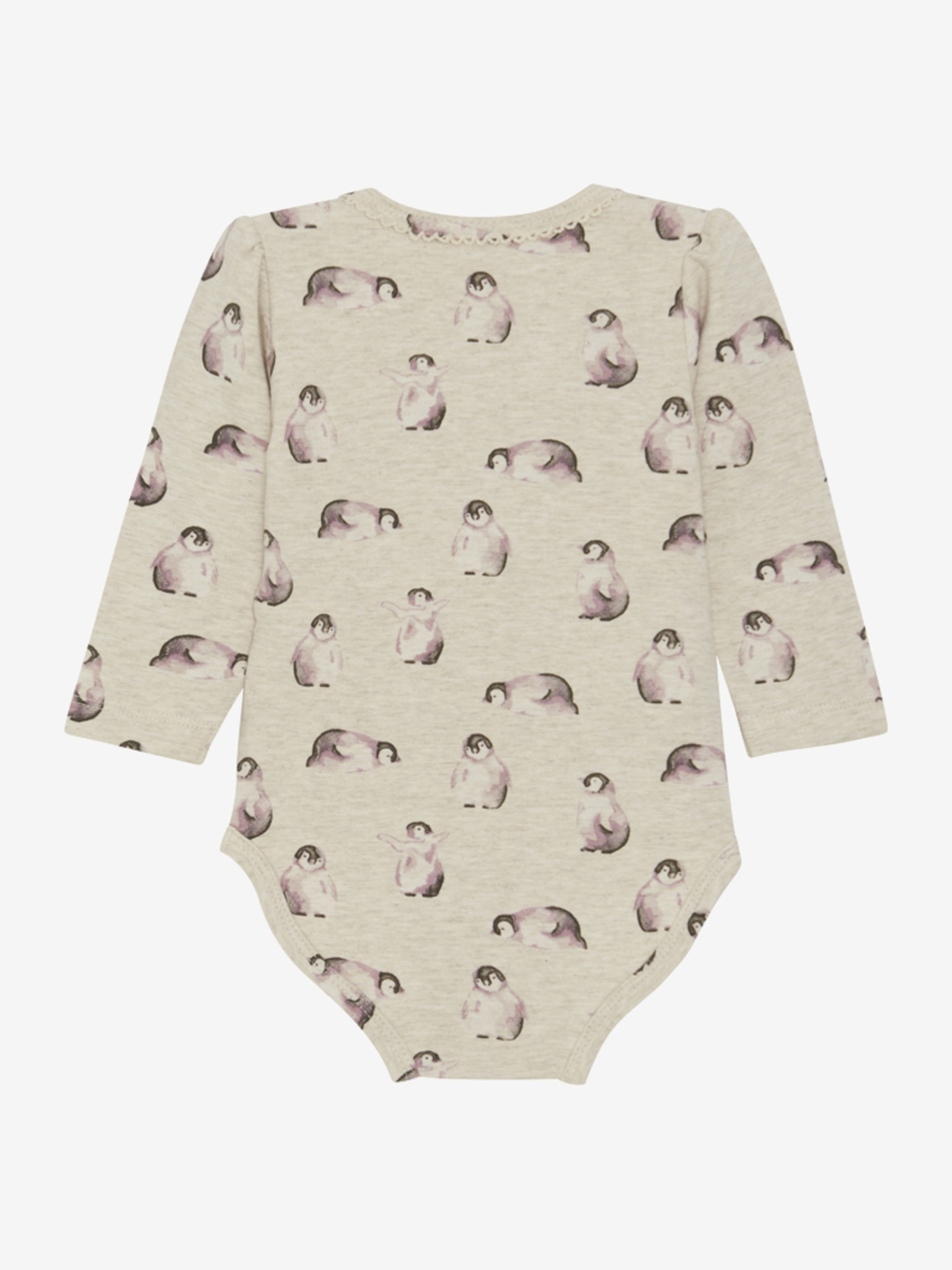 Minymo Langarmbody mit Pinguin Druck in Beige Melange - SALE Minymo Langarmbody mit Pinguin Druck in Beige Melange - SALE