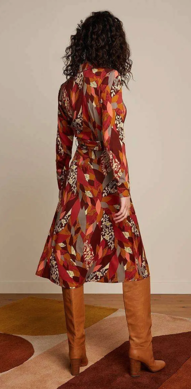 King Louie Sheeva Dress Temple Blusenkleid in Weinrot + Braun - SALE