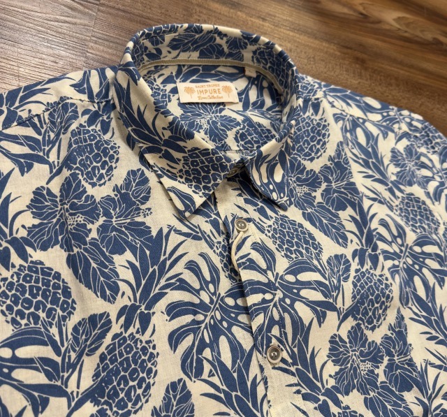 IMPURE Leinen Baumwolle Hawaii Hemd in Blau