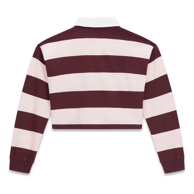 Guess Cropped Rugby Polo Shirt Weinrot Rosa Gestreift