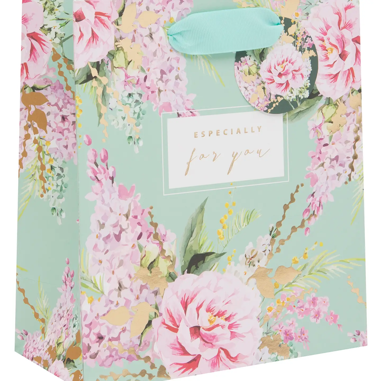 Glick Geschenktasche in Mint Medium - Pfingstrose Fingerhut
