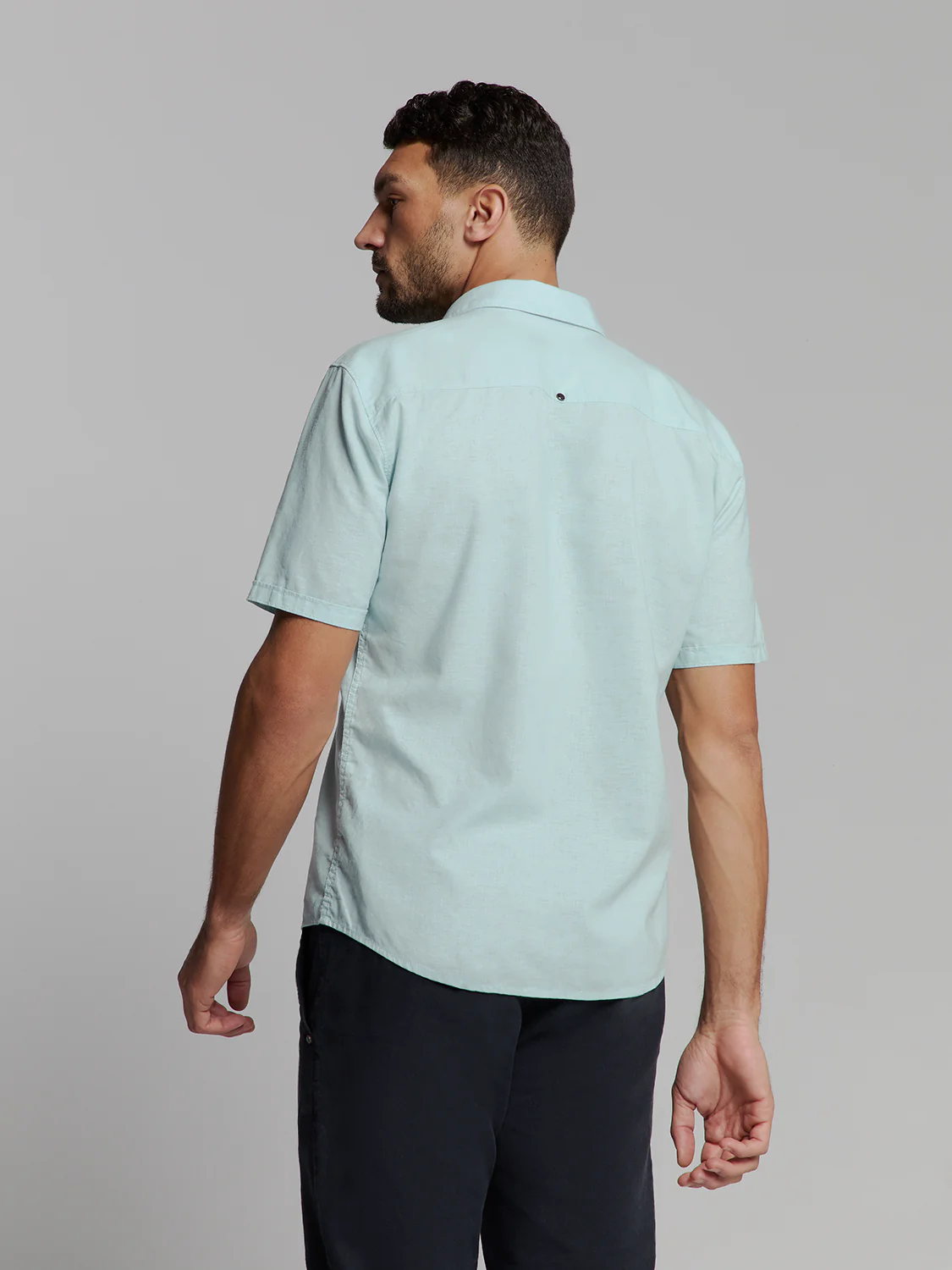 NO EXCESS Kurzarm Leinen Hemd mit in Ice Blau