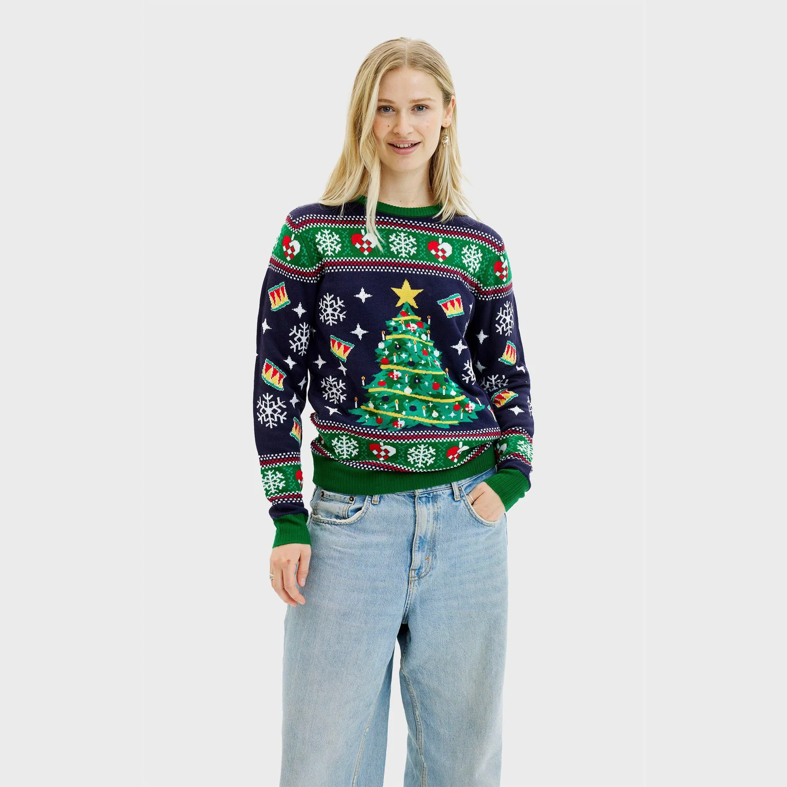 Christmas Sweater Weihnachtspulli mit Weihnachtsbaum LED Navy - Damen & Herren