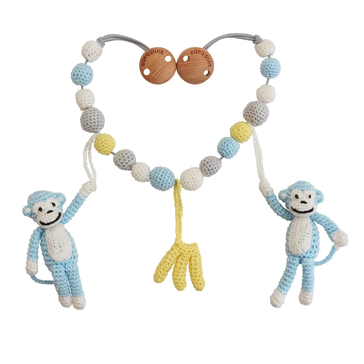 SINDIBABA-KINDERWAGGENKETTE-AFFEN-BLAU Sindibaba Häkel Wagenkette Affen in Blau