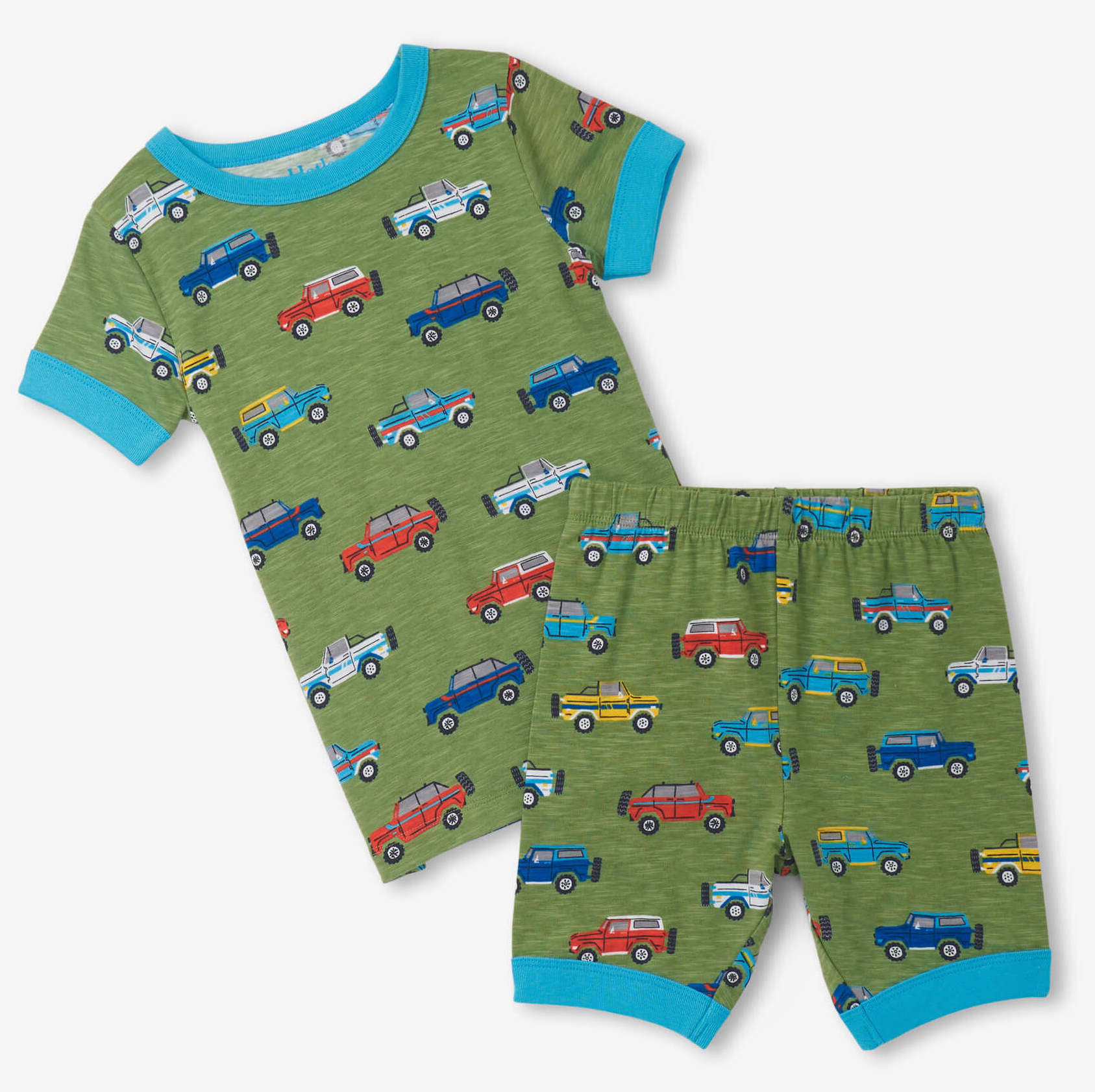 S24ORK1790 Hatley Kurzarm Bambus Pyjama in Grün - Offroading Jeeps