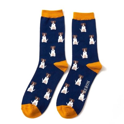 Mr Heron Bambus Socken Navy mit Hund - Jack Russels