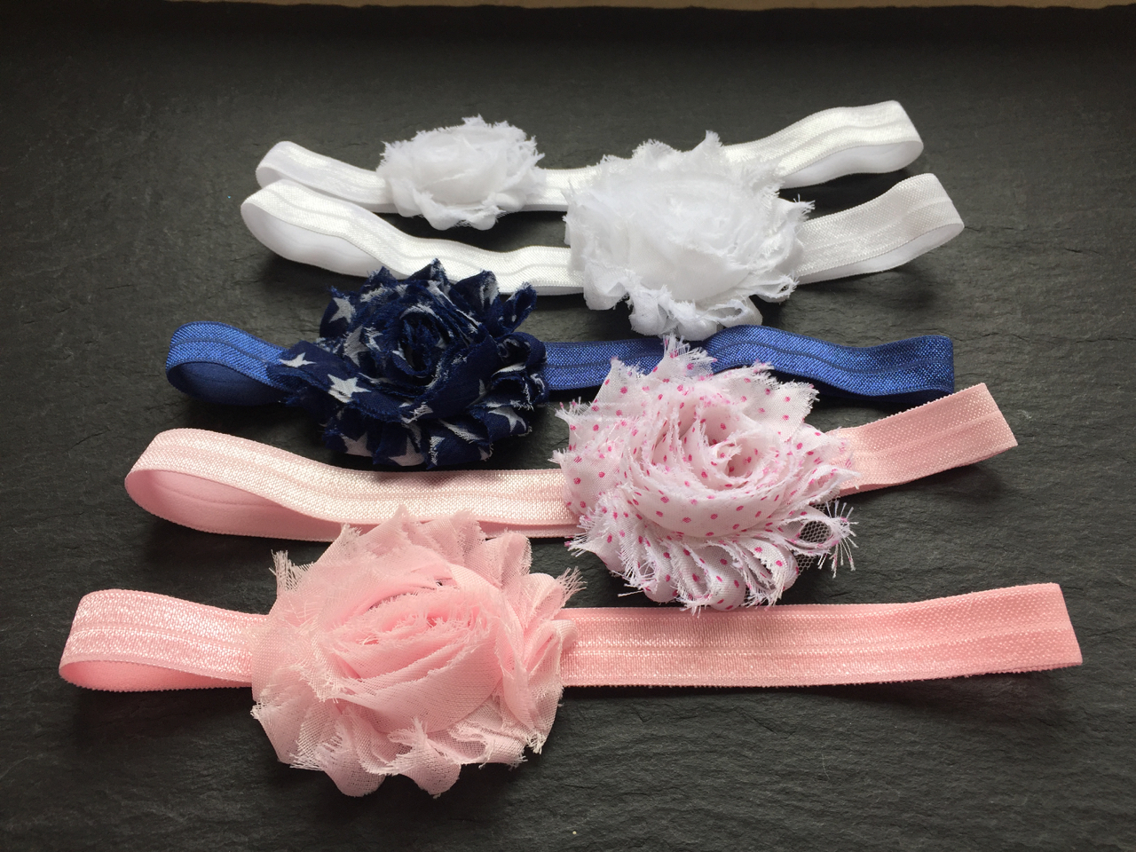 WOWZERS-BABY-HAARBA-NDER-ROSA-NAVY-WEIss Wowzers Baby Haarbänder mit Blüte - Farbauswahl 2