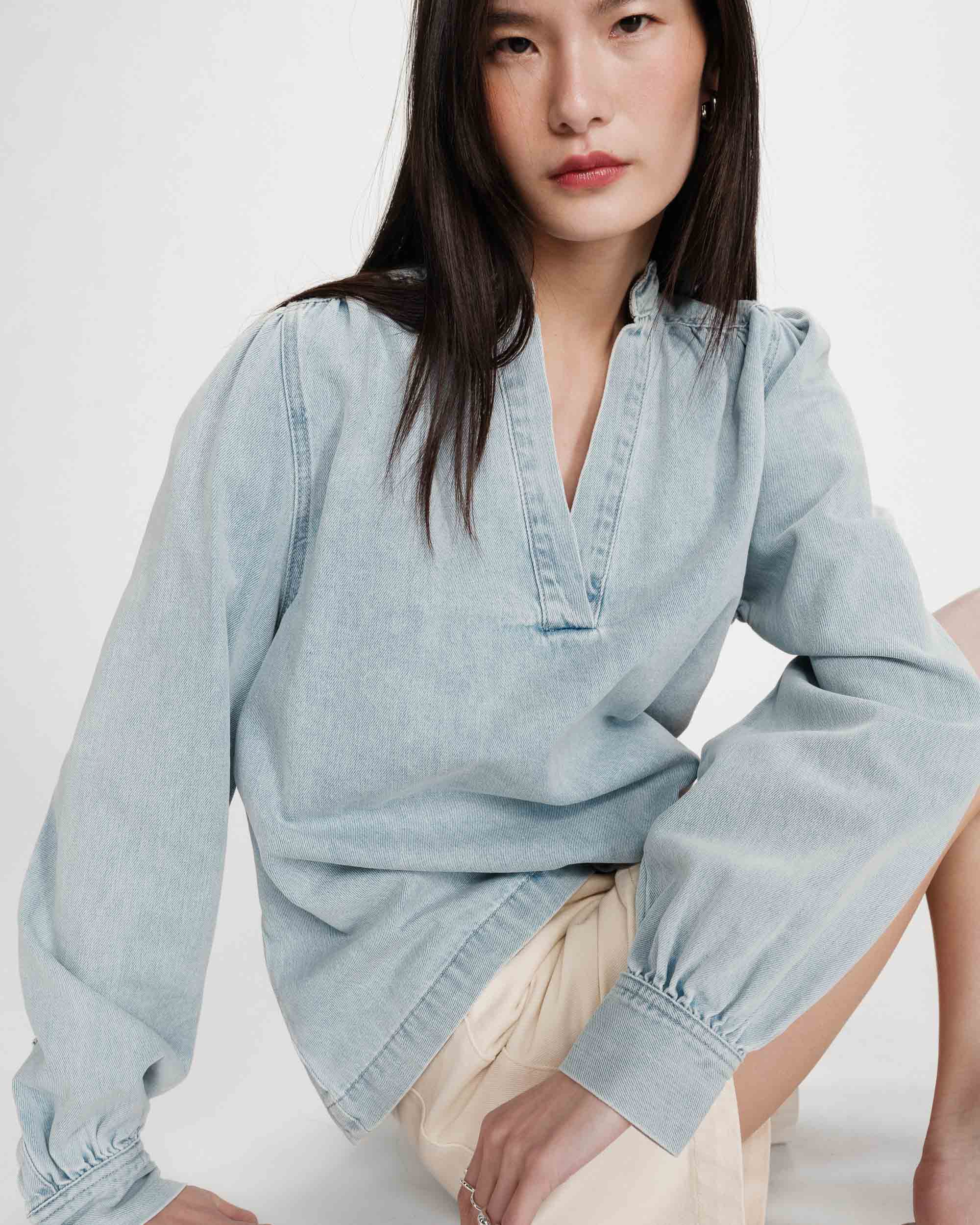 Grace & Mila Valory Denim Jeans Bluse in Skyblue