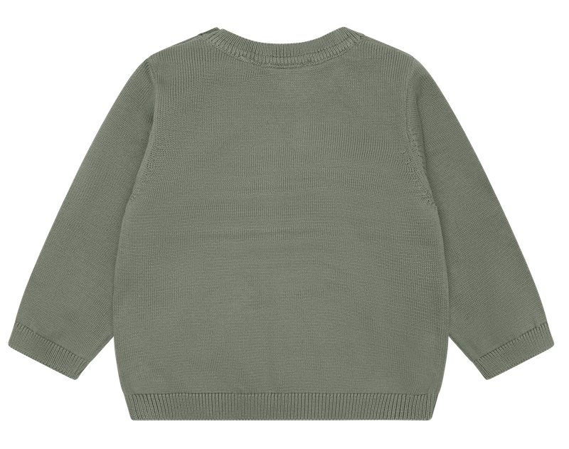 Minymo Strickpulli in Oliv mit Teddy Bär 