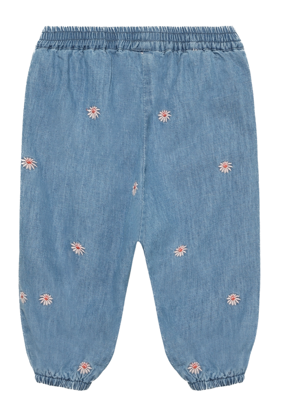 Minymo Baby Mädchen Chambray Jeans Hose mit Blumen Stickerei