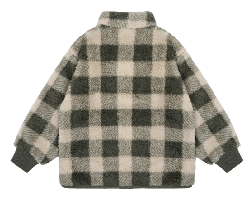 Minymo Teddy Fleece Jacke Oliv Grün Karo Zipperjacke