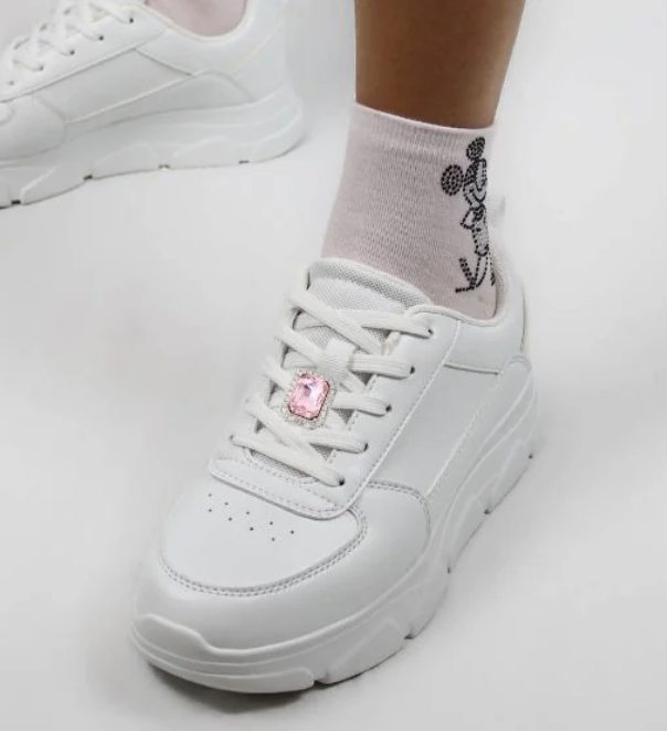 ShoeMe Charms für Schnürsenkel – Emerald mit rosa Glasstein und weissen Kristallen