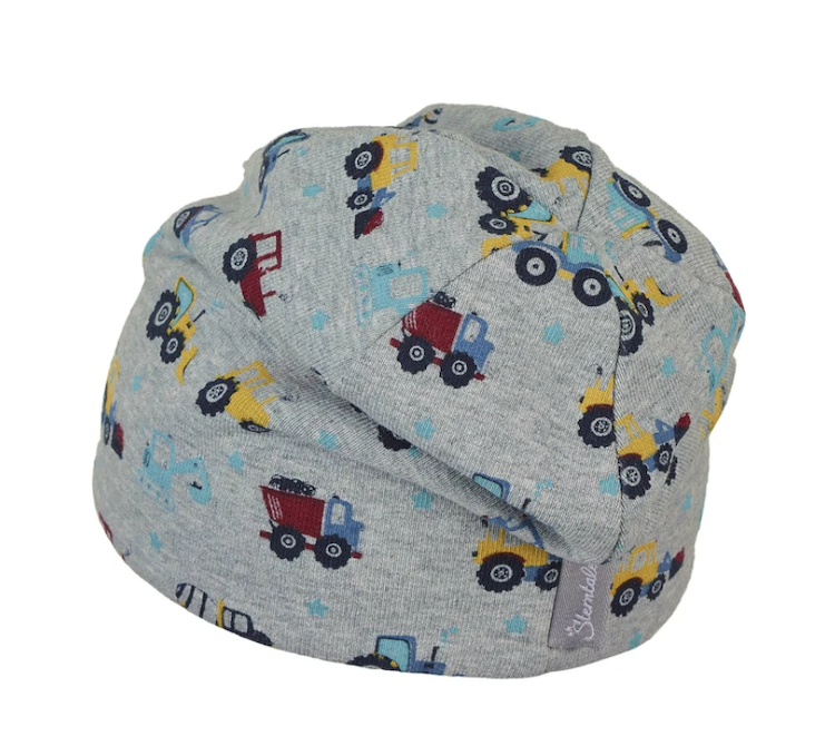 Sterntaler Slouch Jersey Beanie mit Futter - Grau Melange mit Traktoren