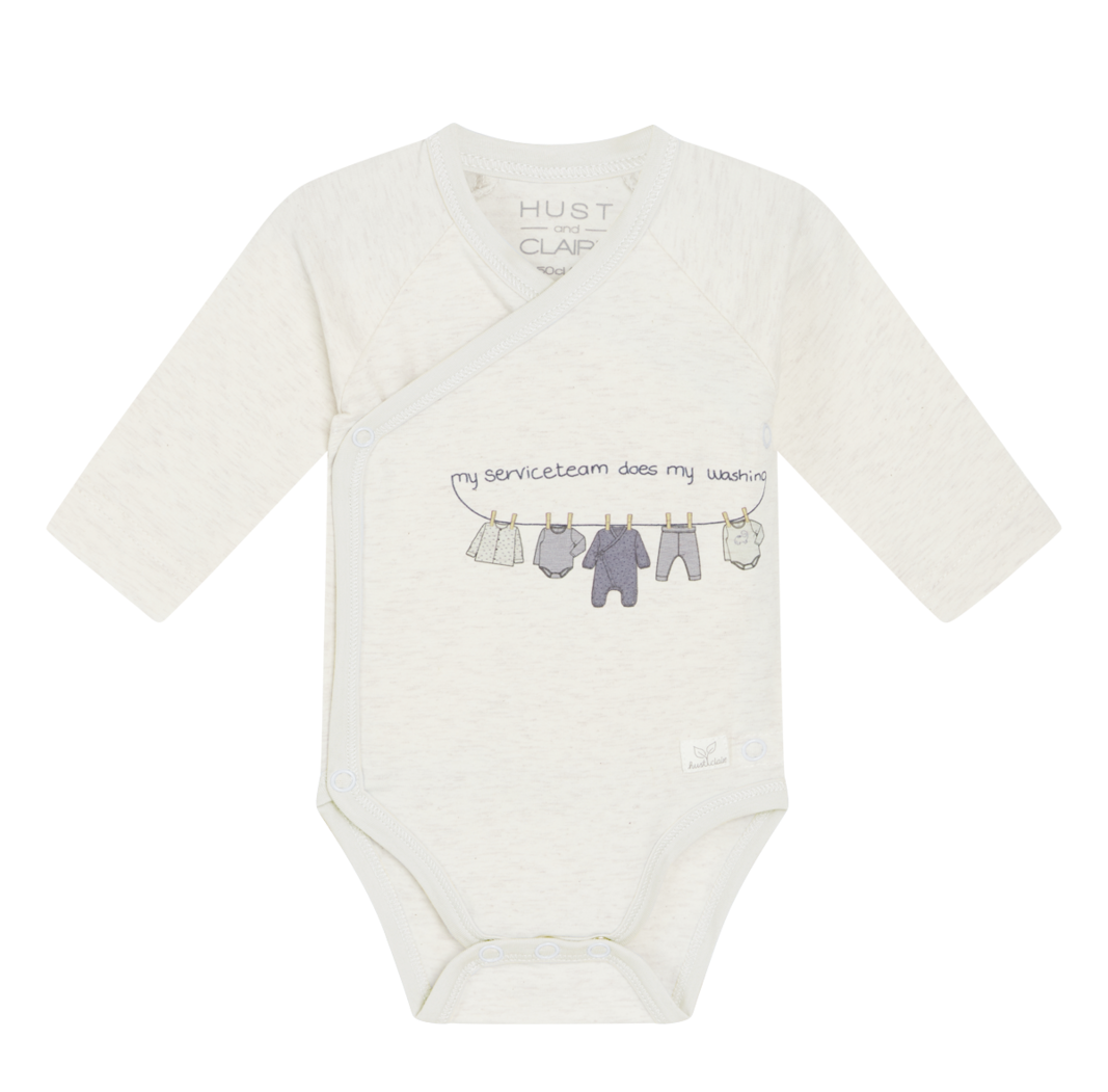 Hust & Claire Langarm Wickelbody in Creme mit Blau - Babywäsche