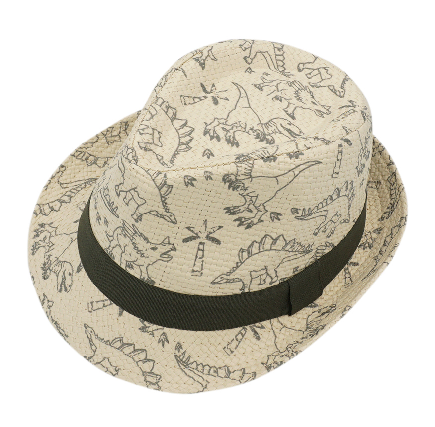 335231003761986 Maximo Trilby Strohhut in Natur mit Dinosaurier in Oliv