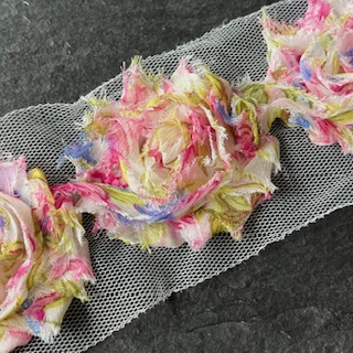 Wowzers Shabby Chic Stoffblumen Blüten am Band - Watercolor Blumen Pink - 3 Blumen 
