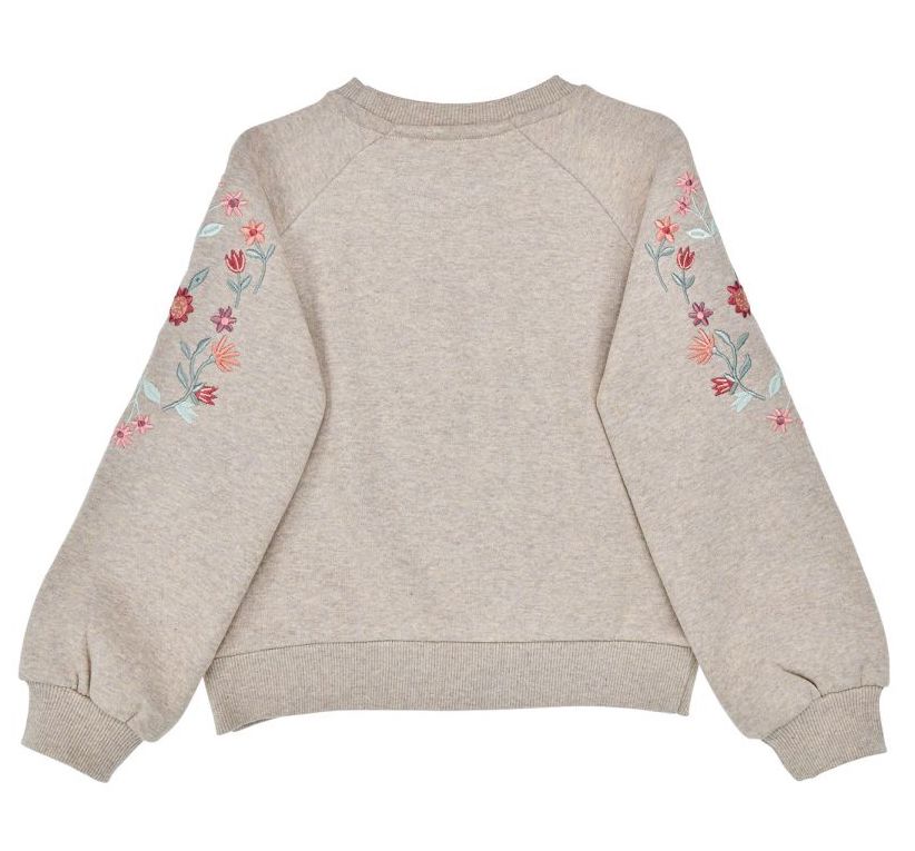 Bondi Sweatshirt Beige Meliert mit Blumen Stickereien am Arm - Pferd