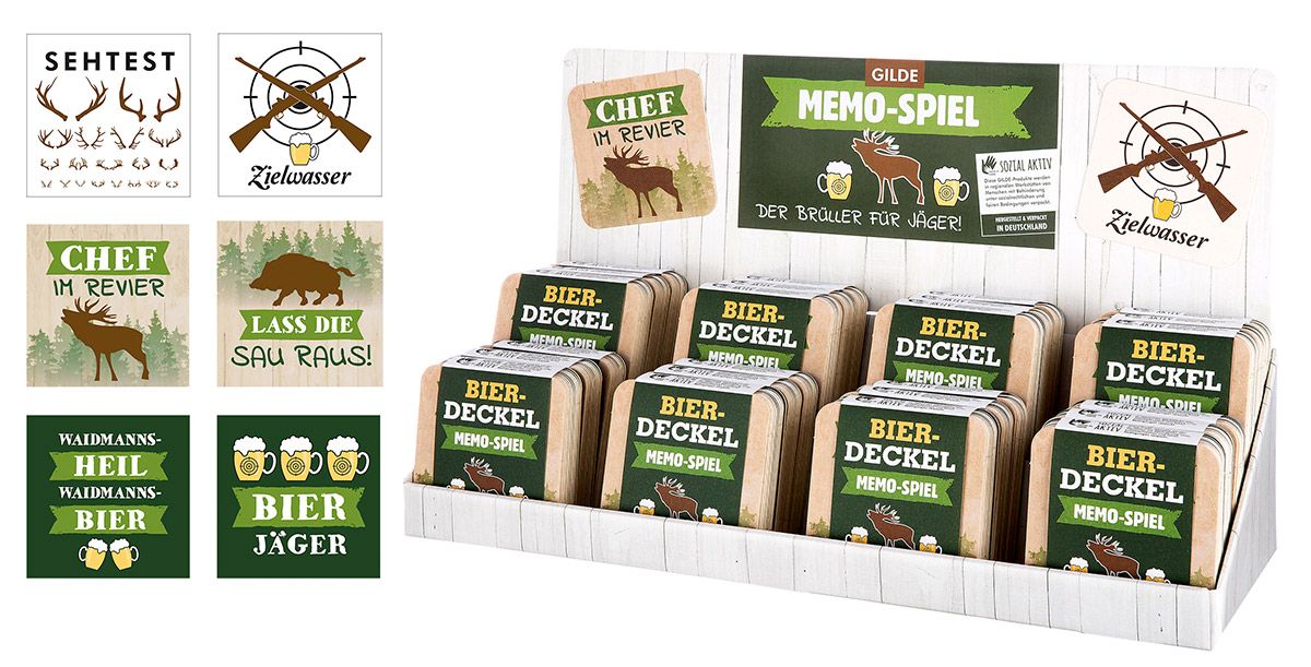 46284_1_27 Gilde Bierdeckel Memo Spiel - Jagd - 1 Set von 12 Bierdeckel