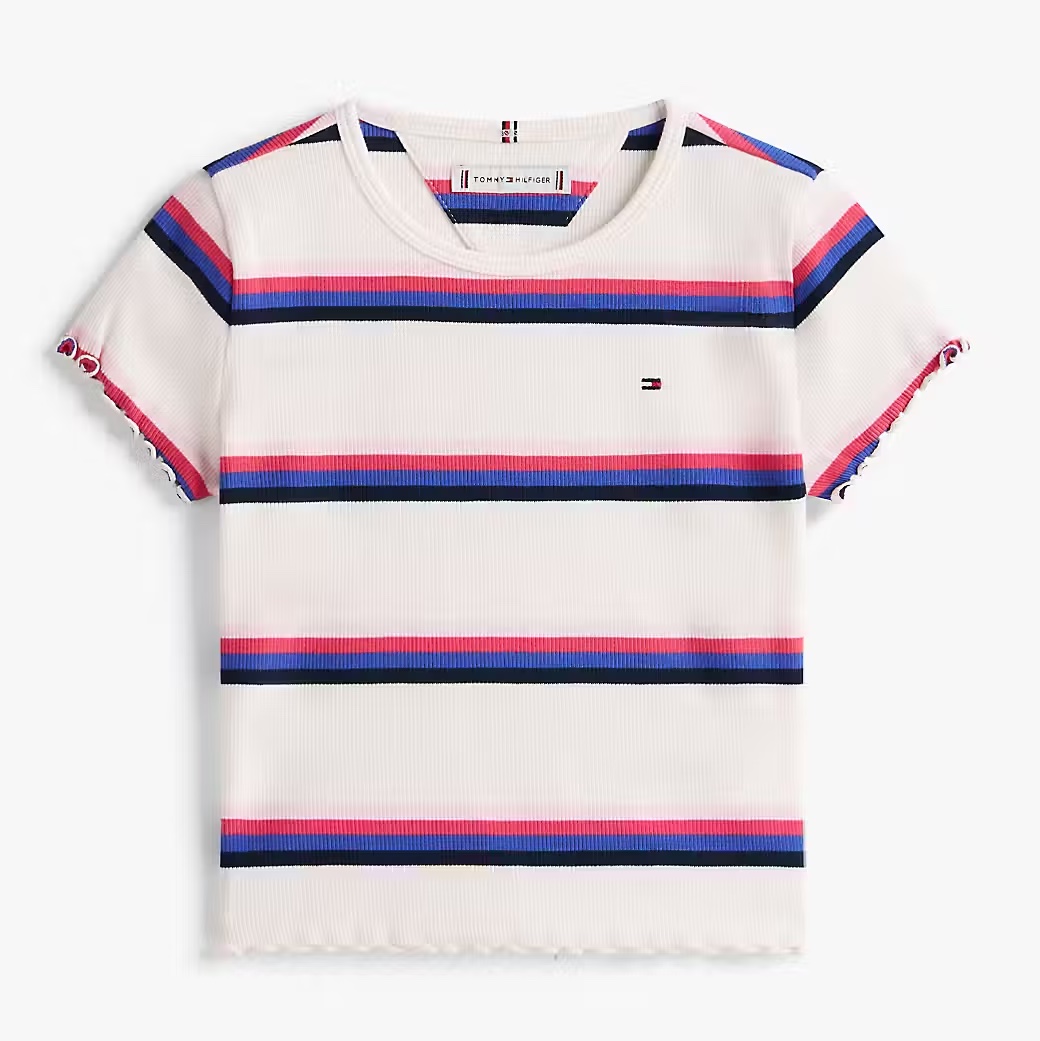 Tommy Hilfiger Kinder Mädchen Essential Rib Top in Weiß mit Streifen